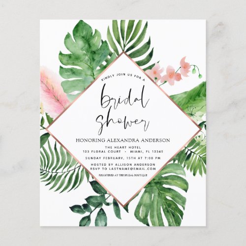 Budget Bridal Shower Tropical Palm Watercolor Flyer