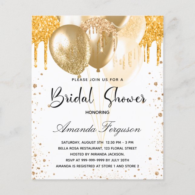 Budget bridal shower white gold glitter balloons (Front)