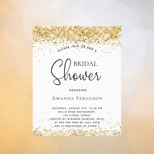 Budget bridal shower white gold glitter invitation