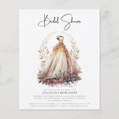 Budget Bridal Shower White Gown Invitation