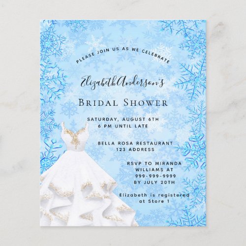 Budget Bridal Shower winter wonderland invitation