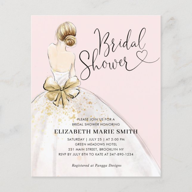 Budget Bride Gown Blush Pink Bridal Shower Invite (Front)
