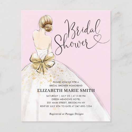 Budget Bride Gown Pink Bridal Shower Invitation