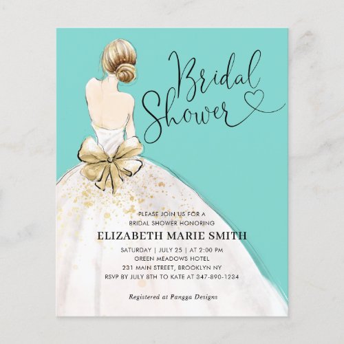 Budget Bride Gown Teal Bridal Shower Invitation