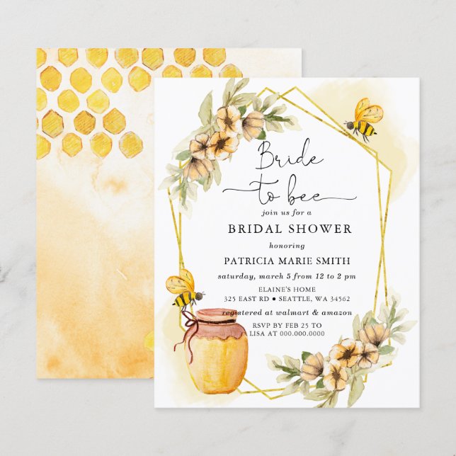Budget Bride To Bee Honeybee Floral Bridal Shower (Front/Back)