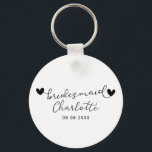 BUDGET Bridesmaid Bridal Party Gifts Black White Keychain<br><div class="desc">Are you looking for a cute bridesmaid gift? Check out this BUDGET Bridesmaid Bridal Party Gifts Black White keychain. It has elegant calligraphy script with the name of your bridesmaid and the wedding date on it.</div>