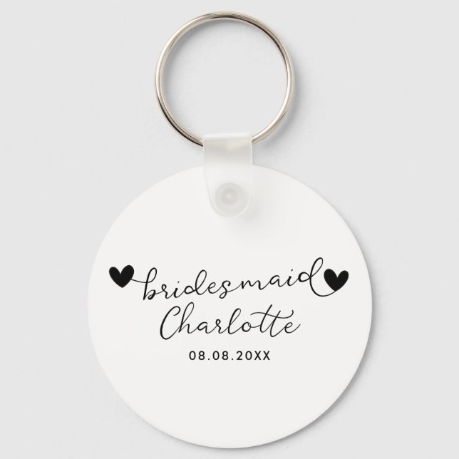 BUDGET Bridesmaid Bridal Party Gifts Black White Keychain (Front)