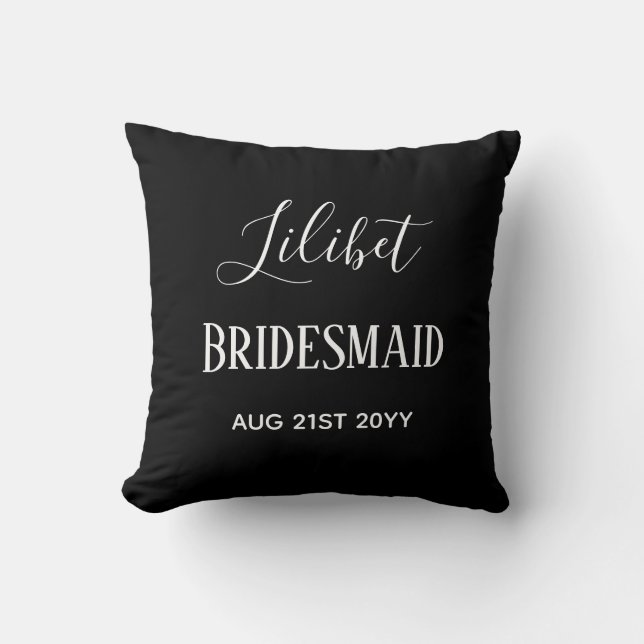 BUDGET Bridesmaid Bridal Party Gifts Black White Throw Pillow (Front)