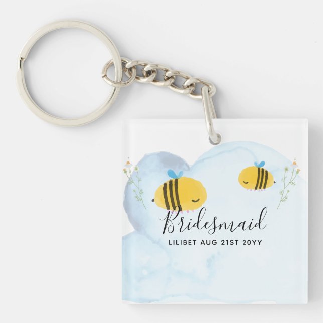 BUDGET Bridesmaid Bridal Party Gifts Bumble BEES Keychain (Front)