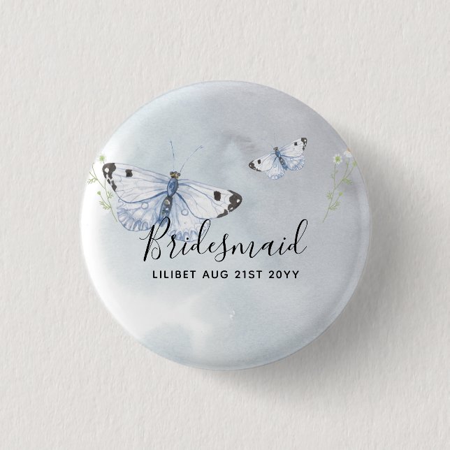 BUDGET Bridesmaid Bridal Party Gifts BUTTERFLIES Button (Front)