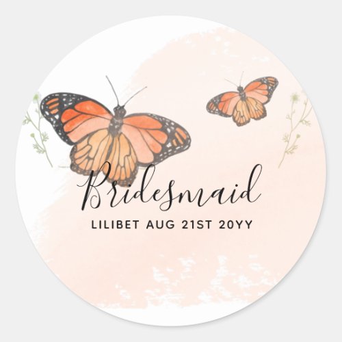 BUDGET Bridesmaid Bridal Party Gifts BUTTERFLIES Classic Round Sticker