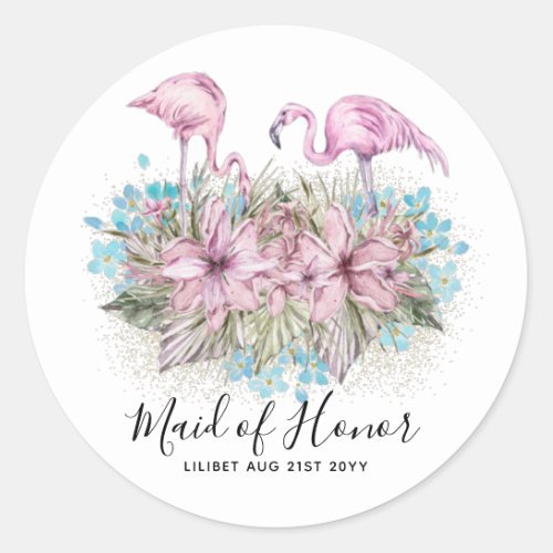 BUDGET Bridesmaid Bridal Party Gifts FLAMINGOS Classic Round Sticker