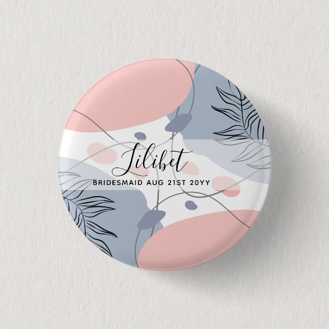 BUDGET Bridesmaid Bridal Party Gifts Pink Blue Button (Front)