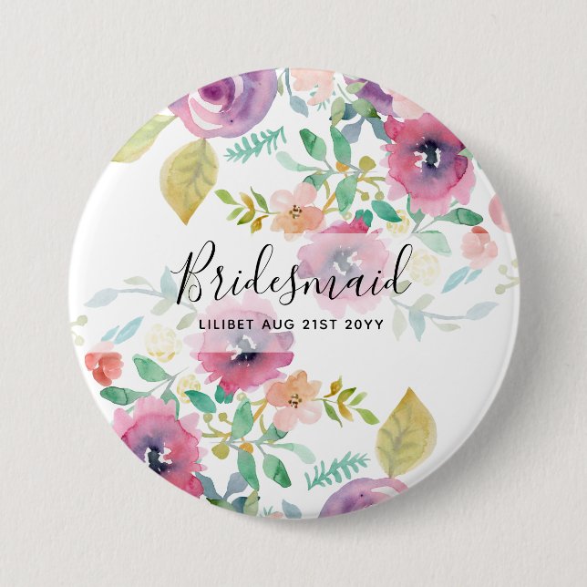 BUDGET Bridesmaid Bridal Party Gifts Pink Floral Button (Front)