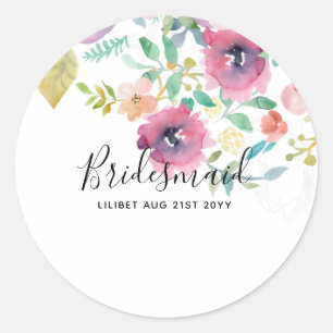 BUDGET Bridesmaid Bridal Party Gifts Pink Floral Classic Round Sticker