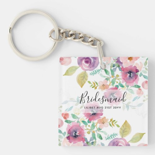 BUDGET Bridesmaid Bridal Party Gifts Pink Floral Keychain