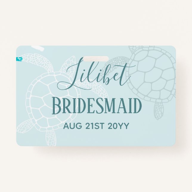 BUDGET Bridesmaid Bridal Party Gifts SEA TURTLES Badge (Front)