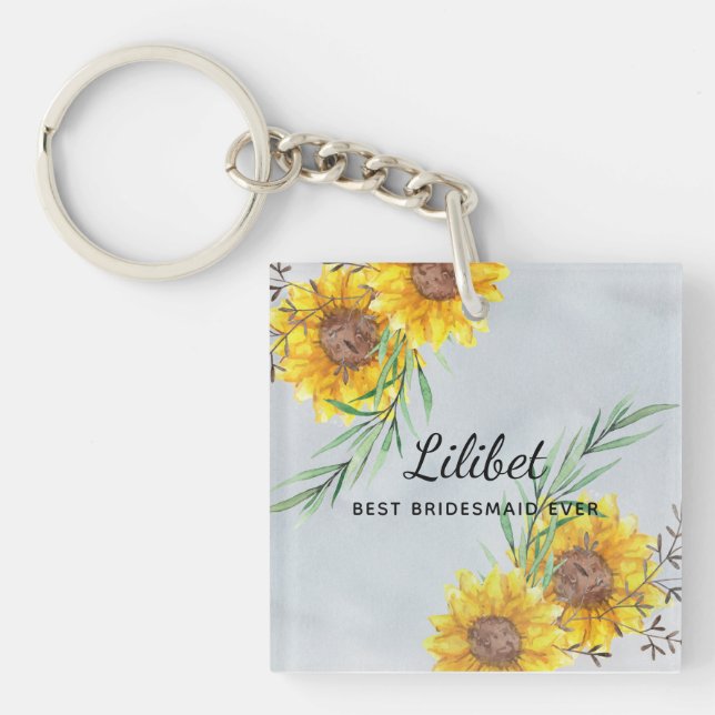 BUDGET Bridesmaid Bridal Party Gifts SUNFLOWERS Keychain (Front)