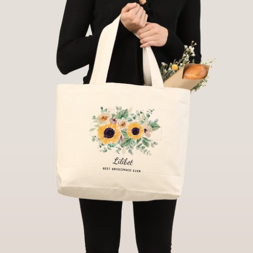 BUDGET Bridesmaid Bridal Party Gifts SUNFLOWERS Large Tote Bag
