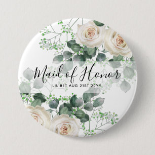 BUDGET Bridesmaid Bridal Party Gifts White ROSES Button