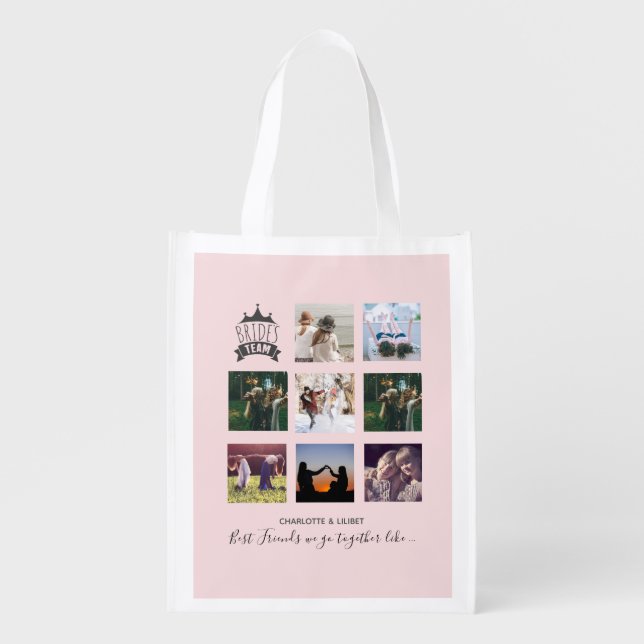 BUDGET Bridesmaid Gifts PHOTO COLLAGE Quotes BFF Grocery Bag (Front)