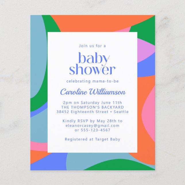 Budget Bright Colorful Abstract Baby Shower Invite (Front)