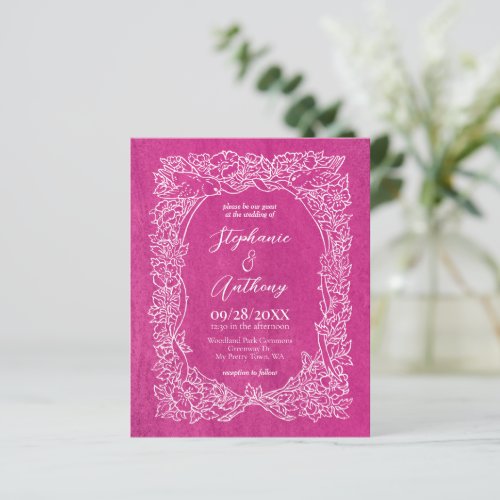 Budget Bright Pink Floral Wedding Invitation