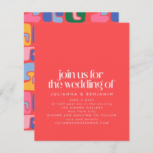 Budget Bright Red Retro Abstract Wedding Invite