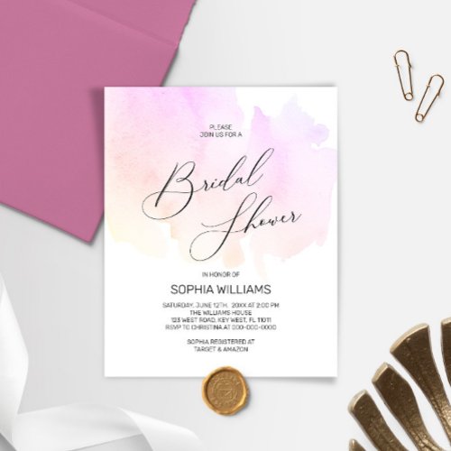 Budget Bright Watercolor Bridal Shower Invitation