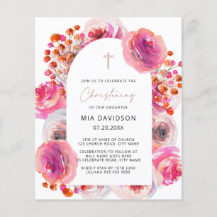Budget Bright Watercolor Floral Arch Christening  Flyer