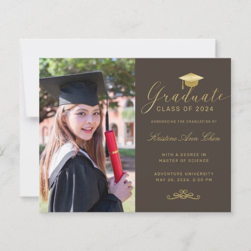 Budget Brown Gold Formal Script Photo Graduation 