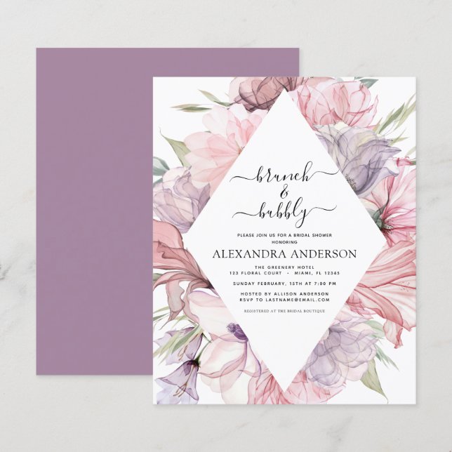 Budget Brunch & Bubbly Boho Purple Bridal Shower (Front/Back)