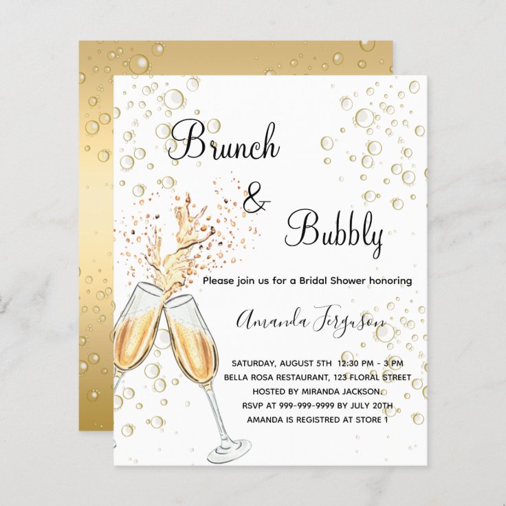 Budget Brunch Bubbly Bridal Shower gold invitation Zazzle