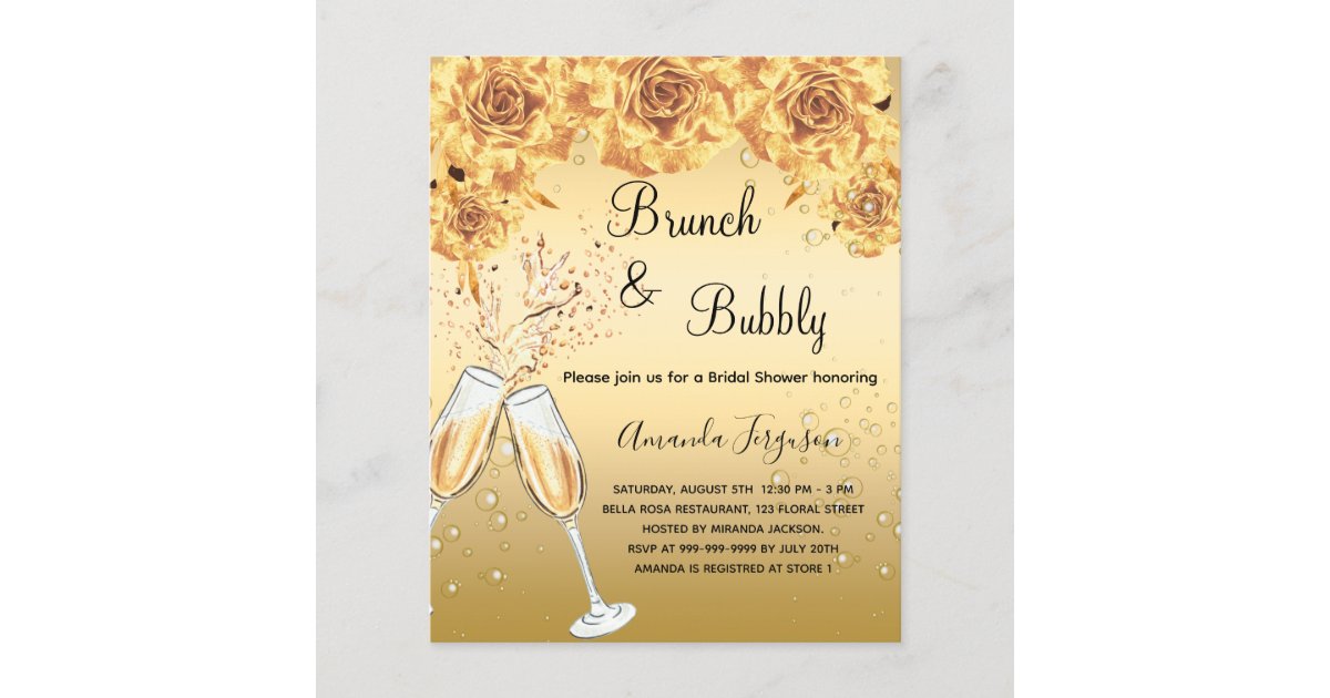Budget Brunch Bubbly Bridal Shower gold invitation Zazzle