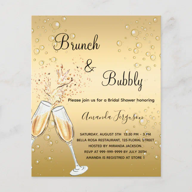 Budget Brunch Bubbly Bridal Shower Gold Invitation Zazzle 4302