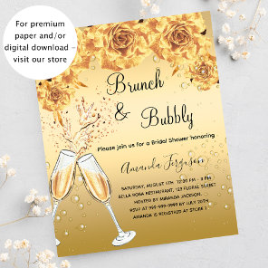 Budget Brunch Bubbly Bridal Shower gold invitation