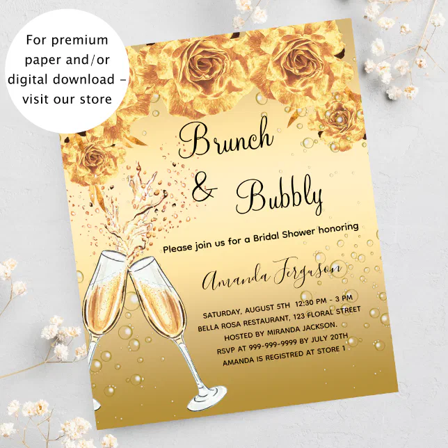 Budget Brunch Bubbly Bridal Shower Gold Invitation Zazzle 8758