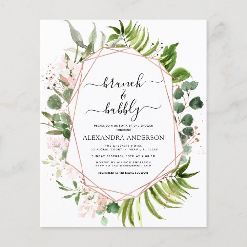 Budget Brunch  Bubbly Bridal Shower Greenery Flyer