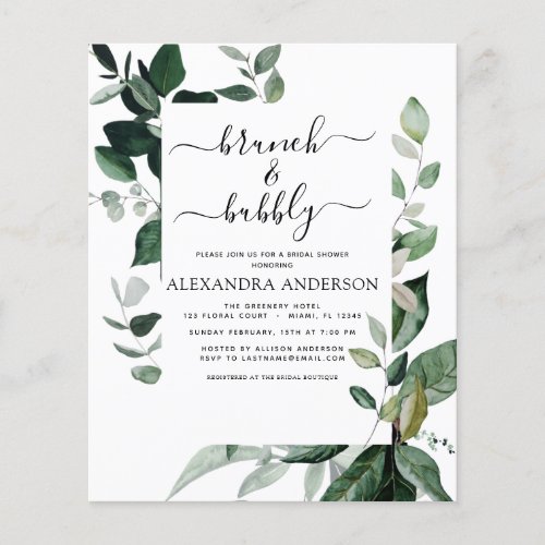 Budget Brunch  Bubbly Bridal Shower Greenery Flyer