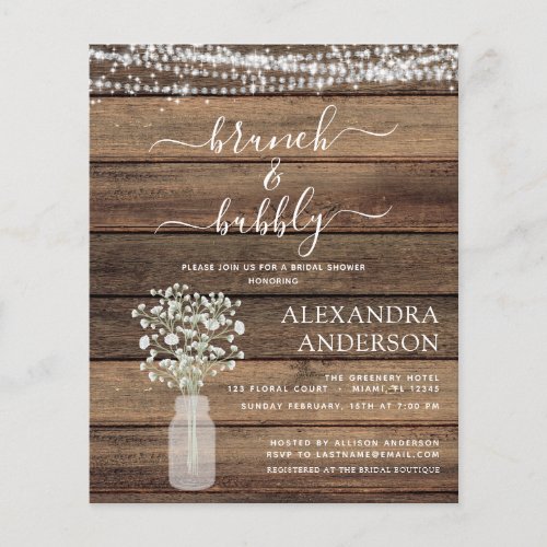 Budget Brunch  Bubbly Bridal Shower Invitation Flyer