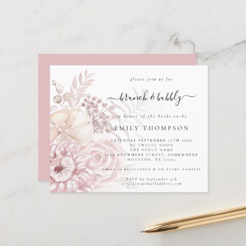 Budget Brunch Bubbly Floral Bridal Shower Invite