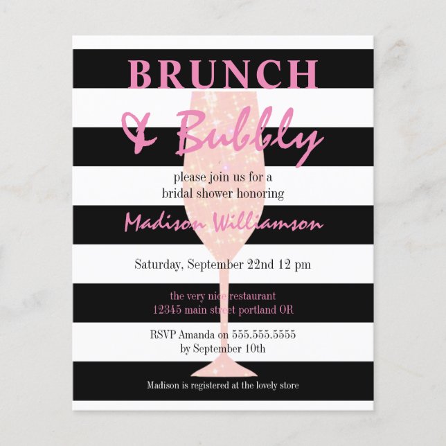 Budget Brunch & Bubbly Pink Glitter Bridal Shower  (Front)