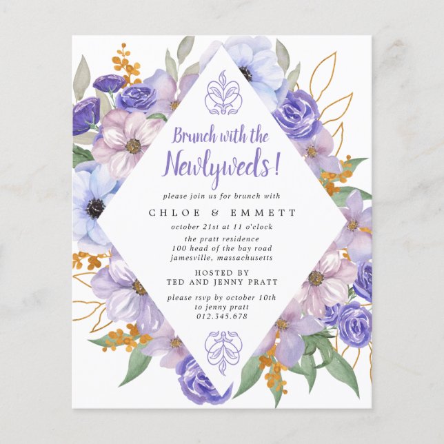 Budget Brunch with the Newlyweds Purple Invitation Flyer (Front)