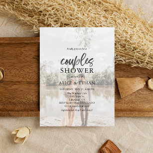 Budget Brush Script Photo Couple Shower Invitation