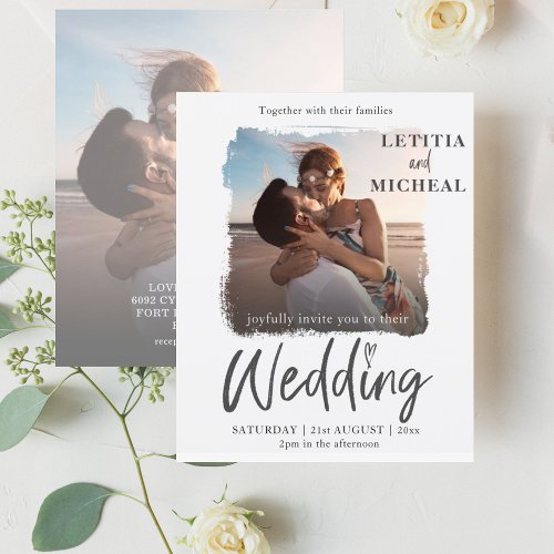 Budget Brush Stroke Photo Wedding Invitation