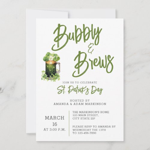 Budget Bubbly and Brews St Patricks Day Party Invitation