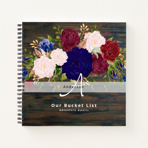 Budget Bucket List Burgundy  Floral Keepsake Gifts Notebook
