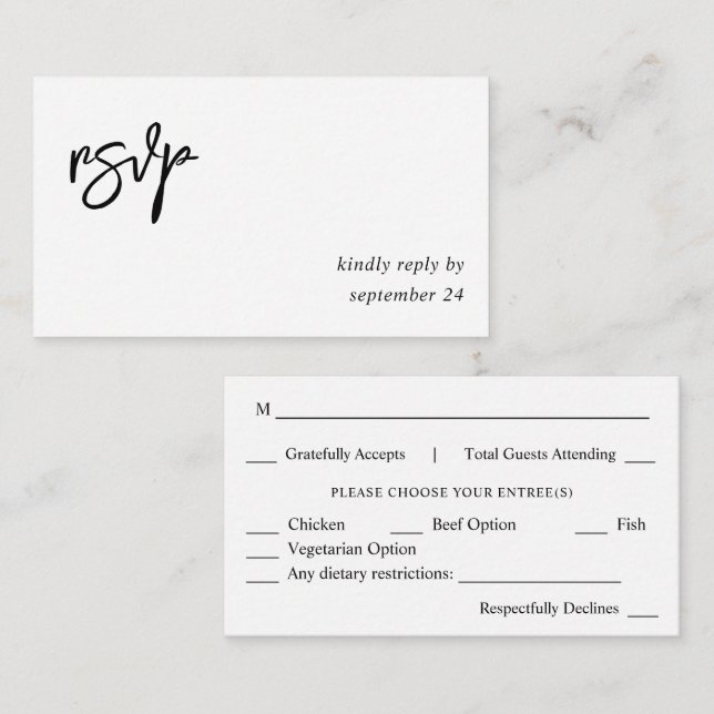 Budget Budget Black & White Calligraphy 10 Meal Enclosure Card (Front/Back)