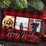 Budget Buffalo Check 3 Photo Happy Holidays Flyer<br><div class="desc">******* MATTE PAPER IS THIN. UPGRADE FOR A THICKER PAPER. NO ENVELOPES INCLUDED. FOR CARD STOCK, THICKER CARDS, CHECK OUT THE LINK BELOW. CARD STOCK, THICKER CARDS HAVE AN OPTION FOR ENVELOPES OR INCLUDES THEM******** Save money on cards with a paper flyer. Warm your family and friends' holidays with your...</div>