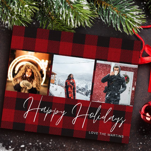 Budget Buffalo Check 3 Photo Happy Holidays Flyer (Creator Uploaded)